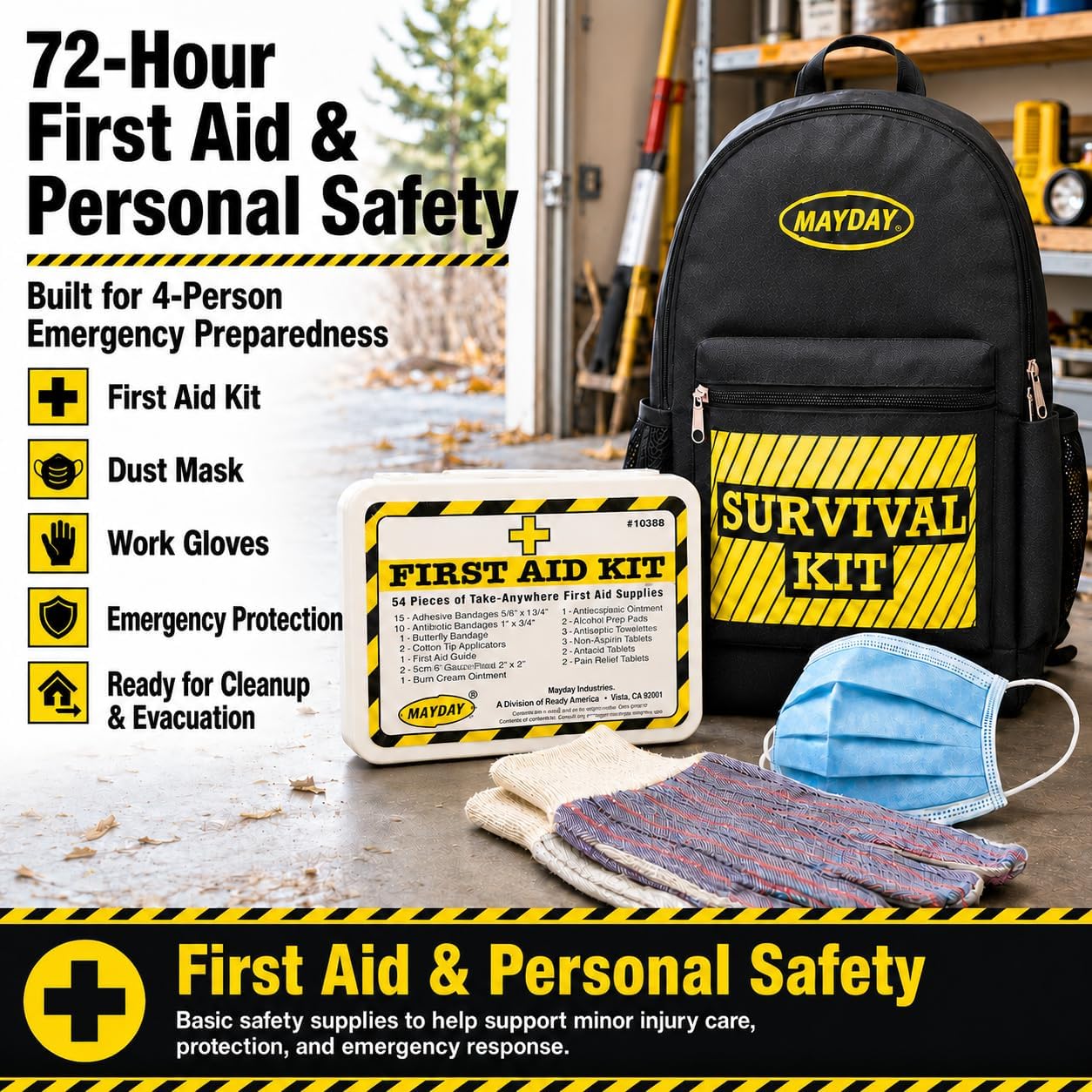 MayDay 13039 Deluxe 4-Person 3-Day Emergency Backpack | 72-Hour Survival Backpack with Food, Water, First Aid, Radio