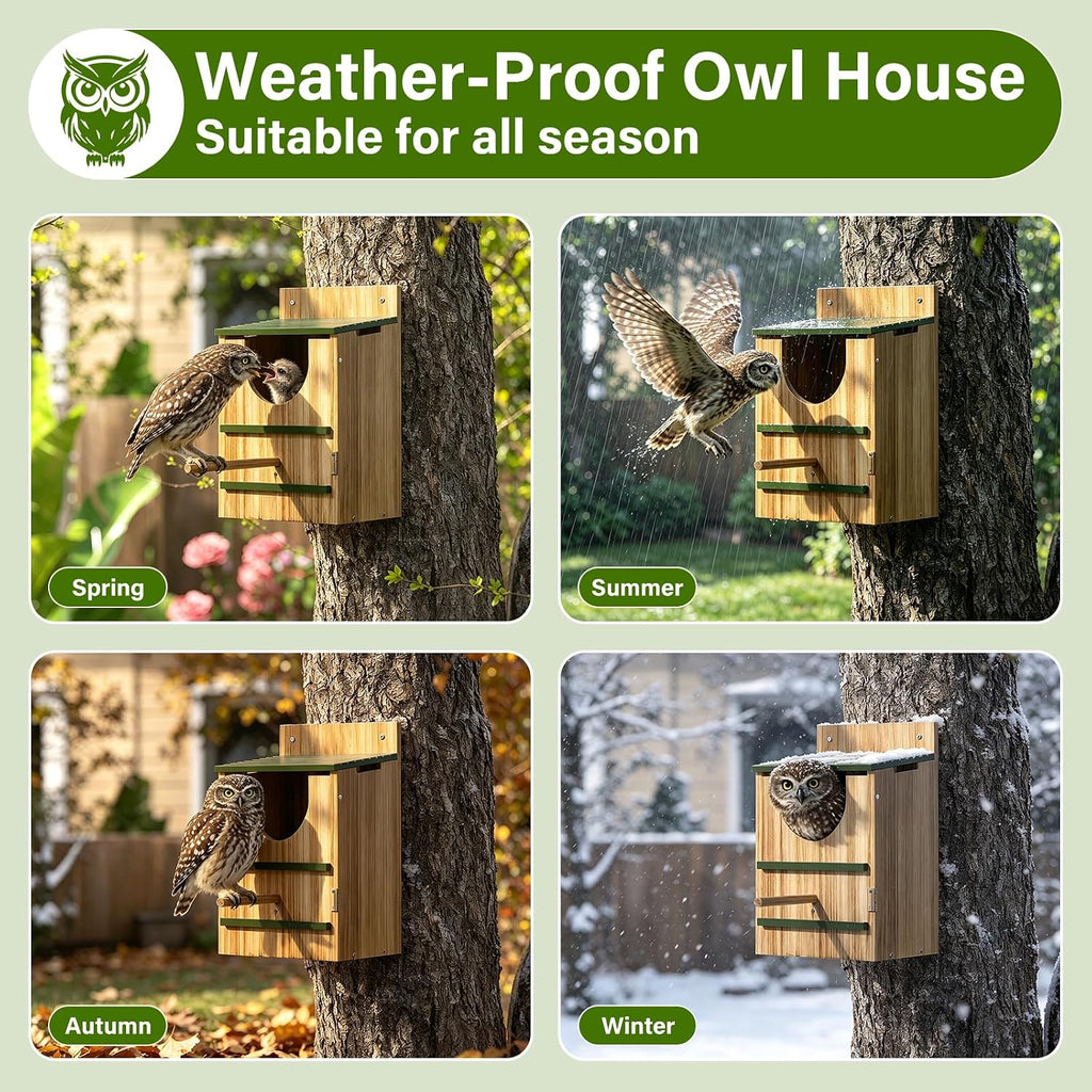 Owl House for Outside, Large Cedar Nesting Box Bird House for Screech Owl, Barred Owl, Kestrel, Weather-Resistan