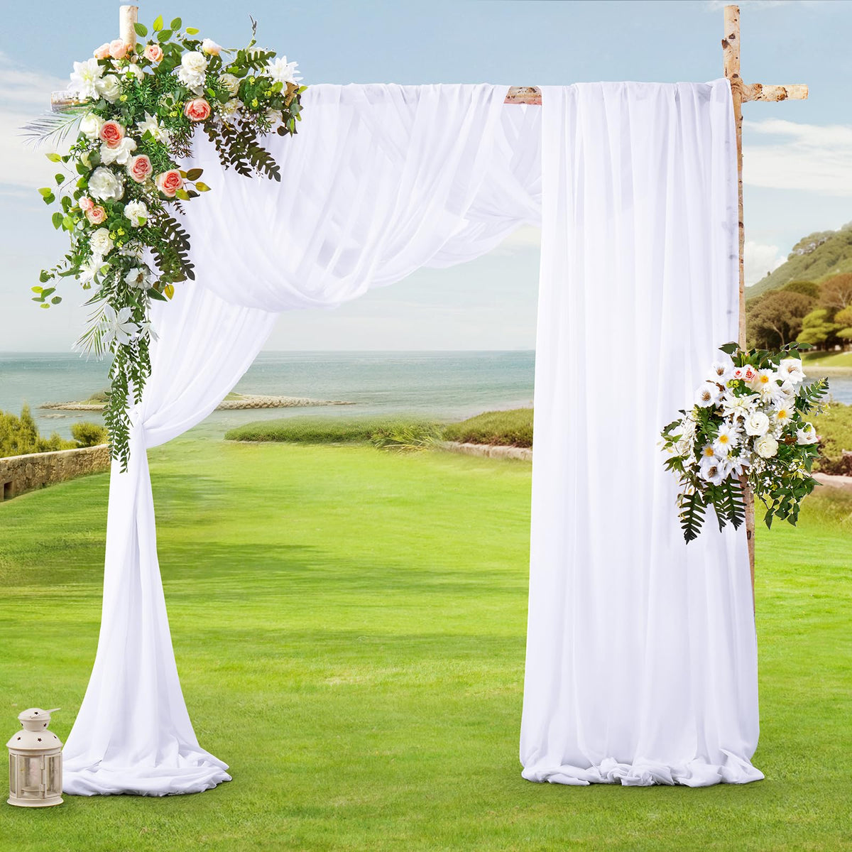 2 Panels Wedding Arch Draping Fabric White Sheer Drapes