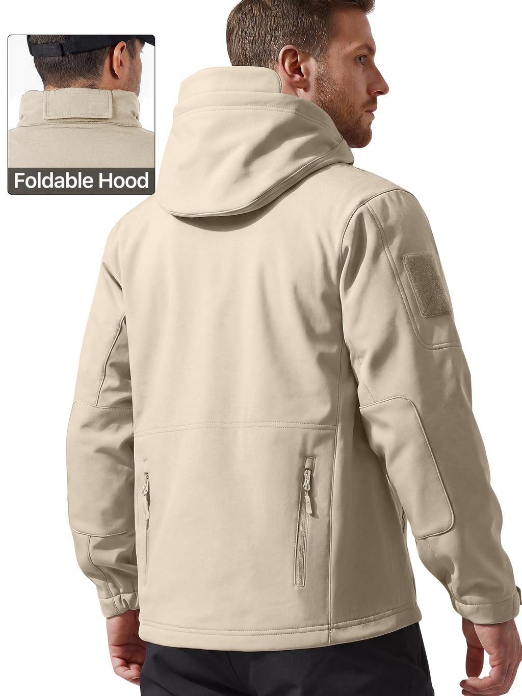 Men's Hooded Waterproof Rain Fleece Lined Softshell Jacket(Khaki,3XL)