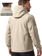 Men's Hooded Waterproof Rain Fleece Lined Softshell Jacket(Khaki,3XL)