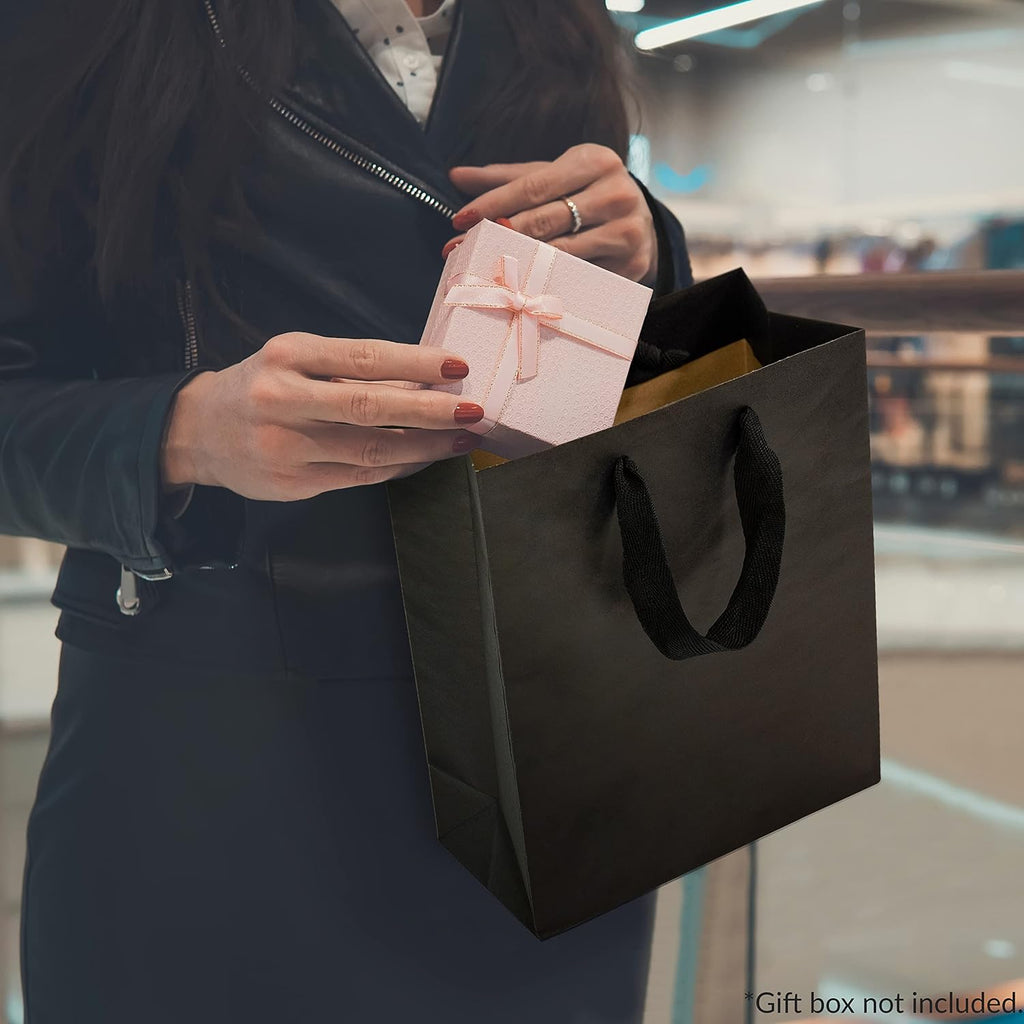 Small Black Gift Bags, 8x4x10 Retail Bags, 50 Pack