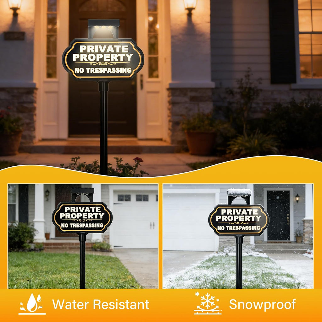 Solar Private Property No Trespassing Yard Sign with Stake, 10 x 5 Inch | Aluminum & Plastic, 39 Inch Adjustable