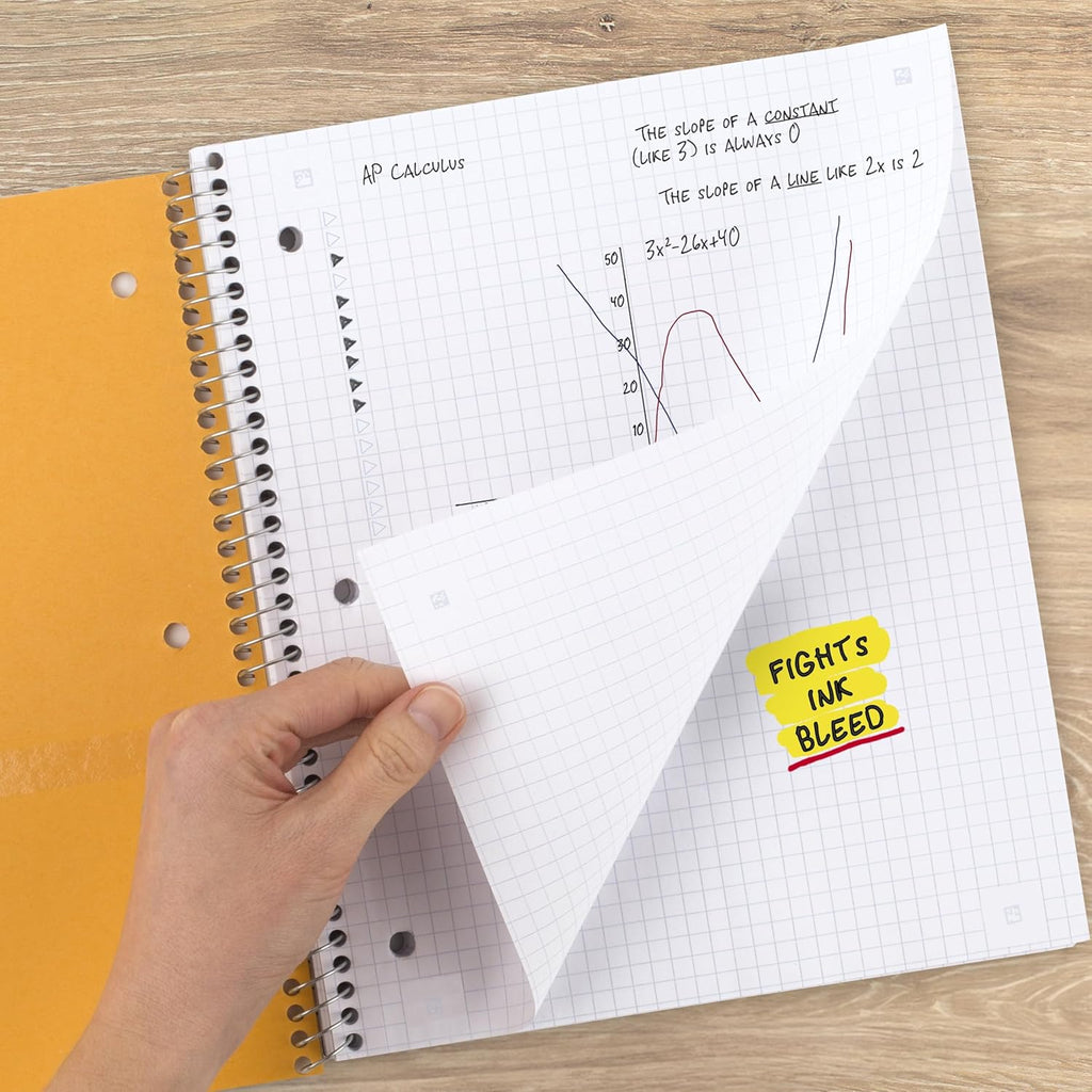Spiral Notebook + Study App, 1 Subject, Graph Ruled Paper, 8-1/2" x 11", 100 Sheets, Fights Ink Bleed, Water