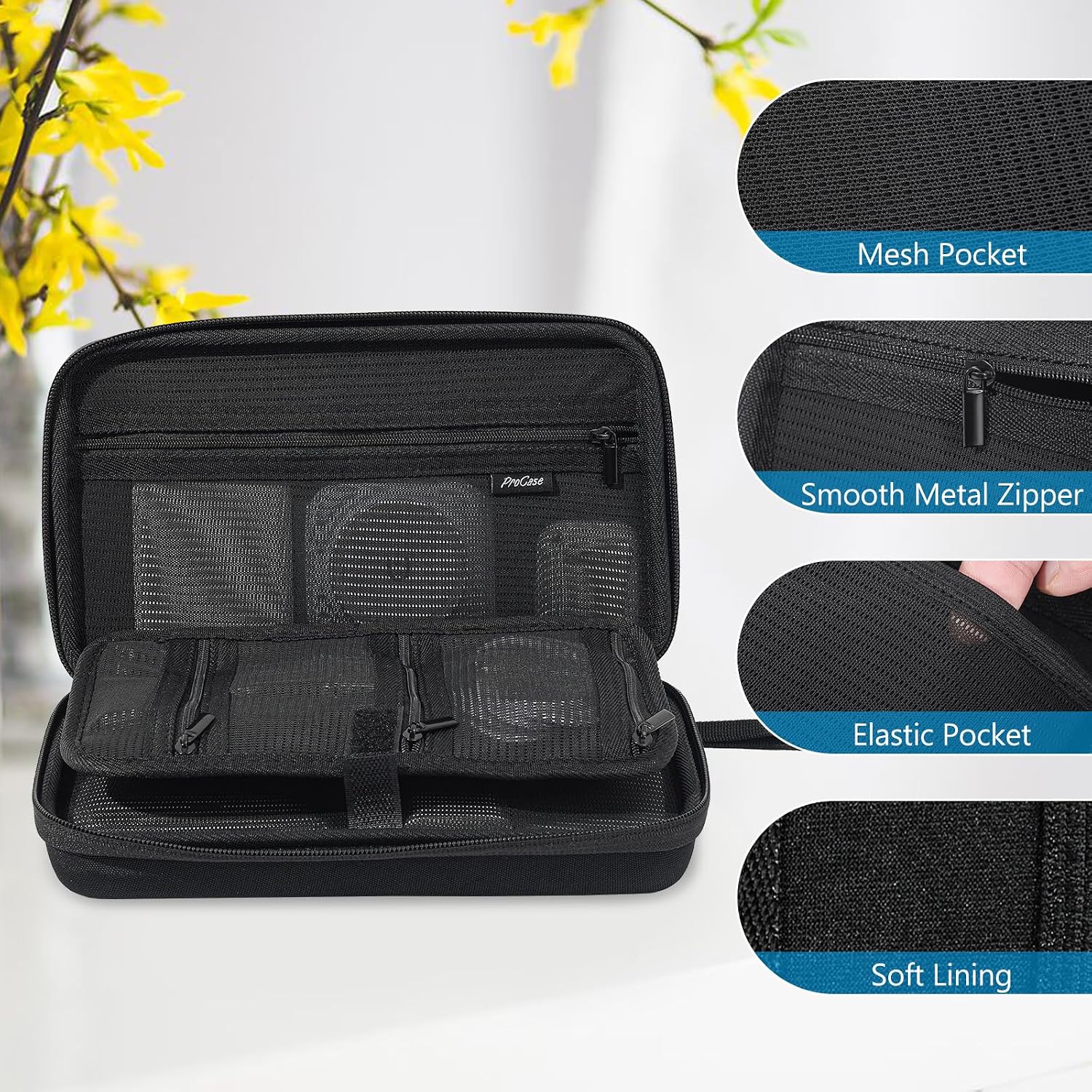 Large Hard Travel Electronic Organizer Case for MacBook Power Adapter Chargers Cables Tech Organizer Hard Drive USB