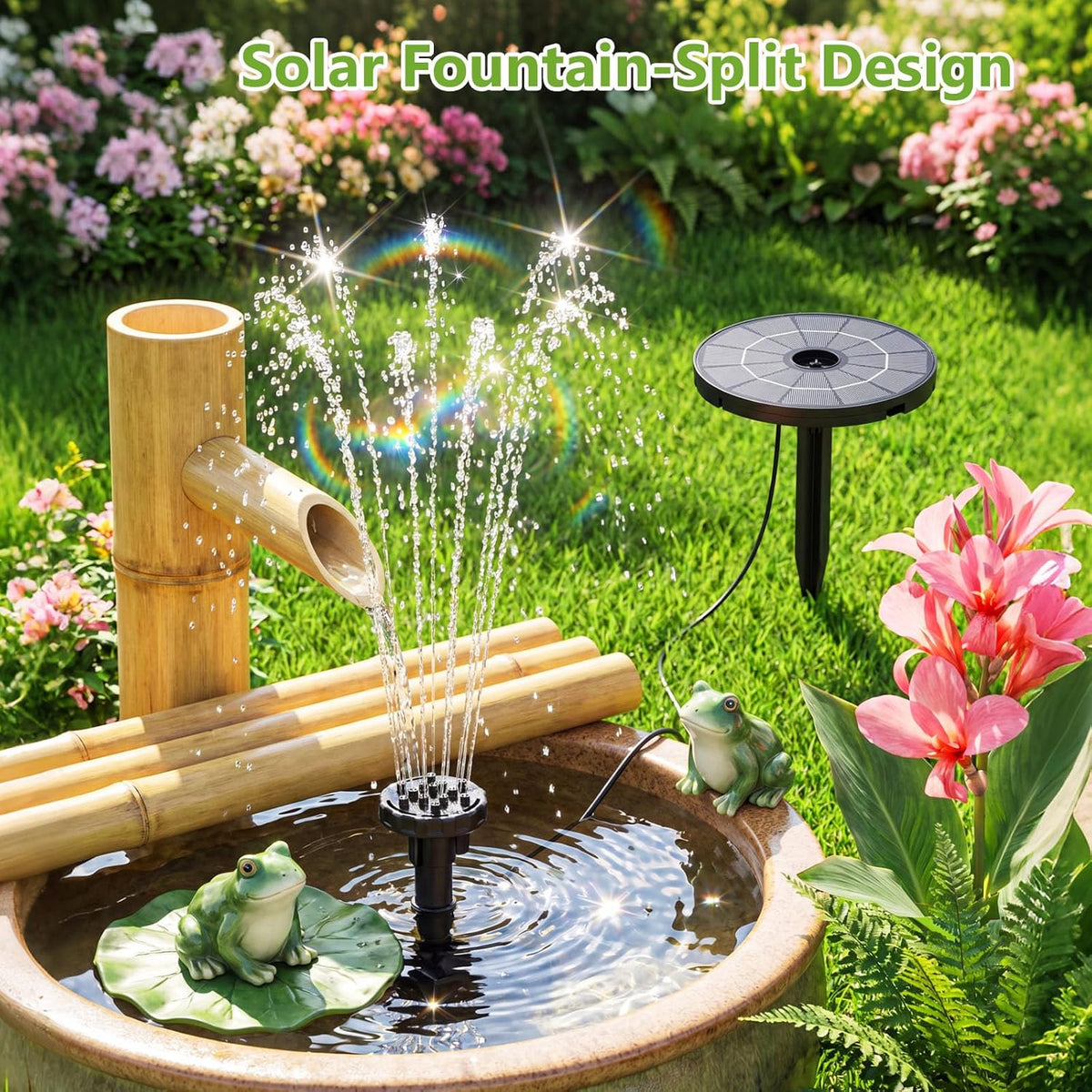 Solar Bird Bath Fountain with 6 Nozzles & DIY Separated Design