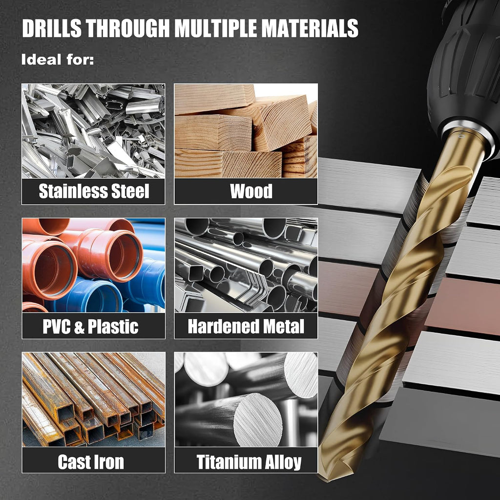 M35 Cobalt Drill Bit Set, 60PCS Number Size HSS Jobber Length Bits