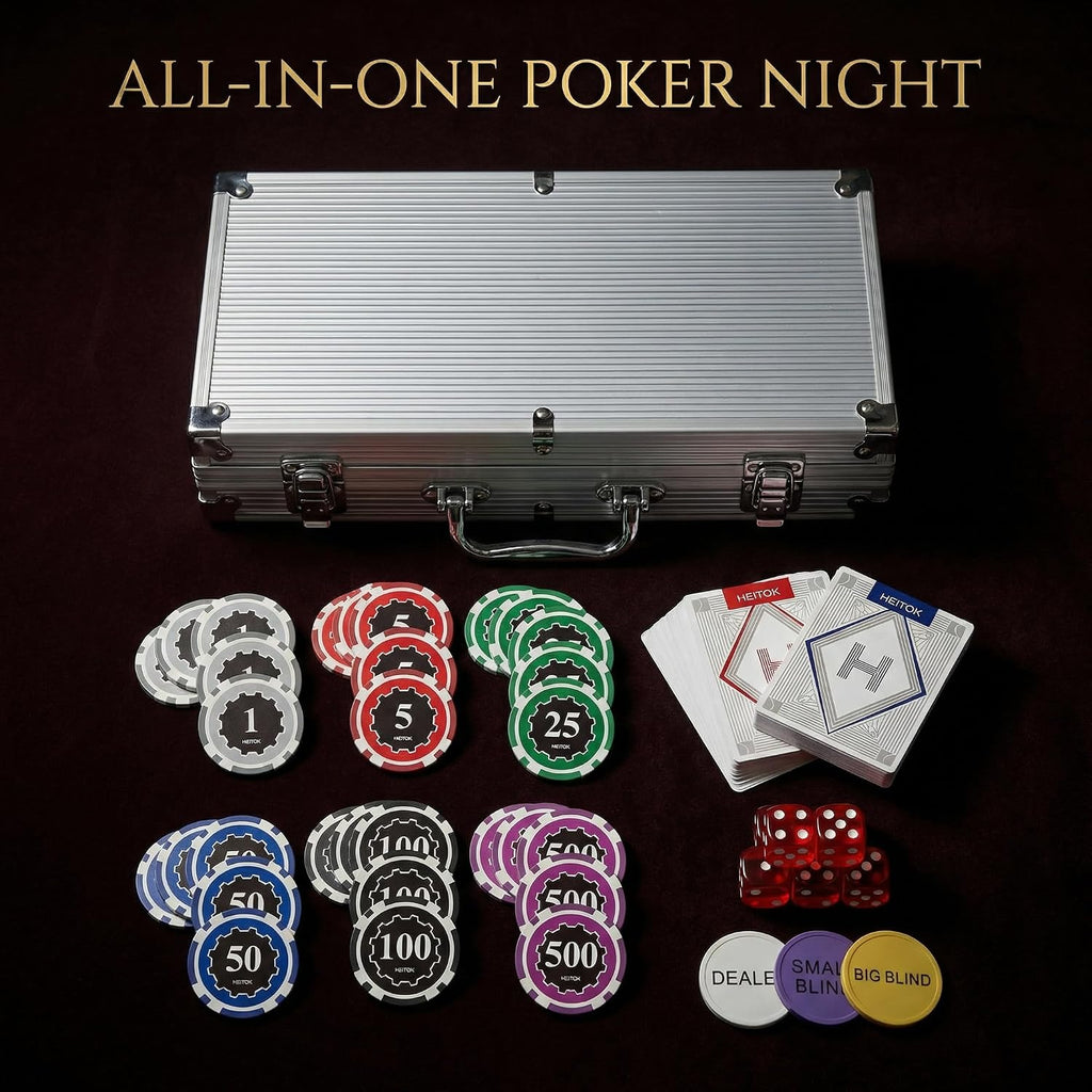 300-Piece Compact Poker Chip Set for Texas Hold'em Card Game | 11.5g weighted feel for Texas Holdem and Blackjack