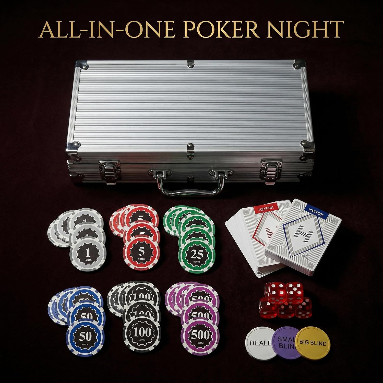 300-Piece Compact Poker Chip Set for Texas Hold'em Card Game | 11.5g weighted feel for Texas Holdem and Blackjack