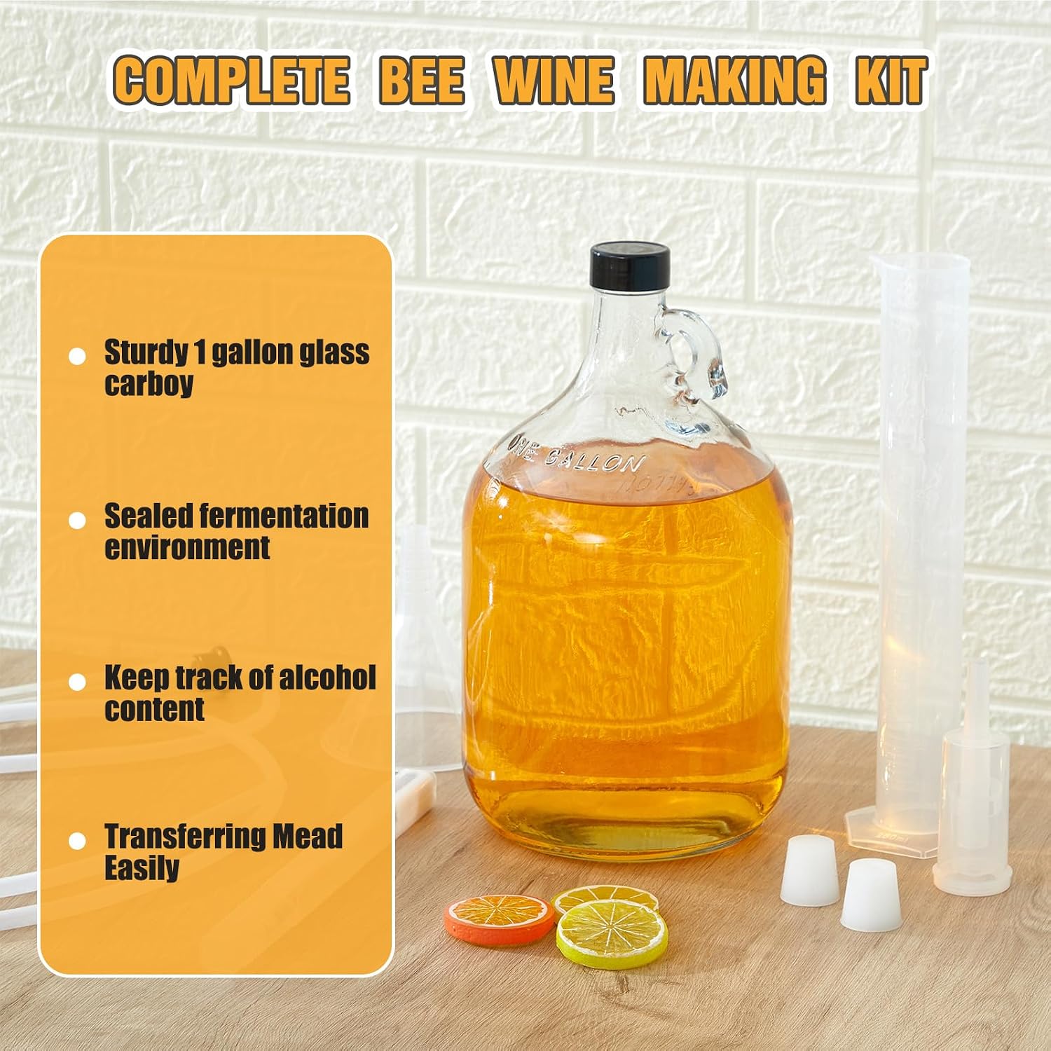 2 Set Mead Making Kit Complete for Home Brewing Starter Sets Includes 1 Gallon Glass Carboy, Auto Siphon, Hydrometer