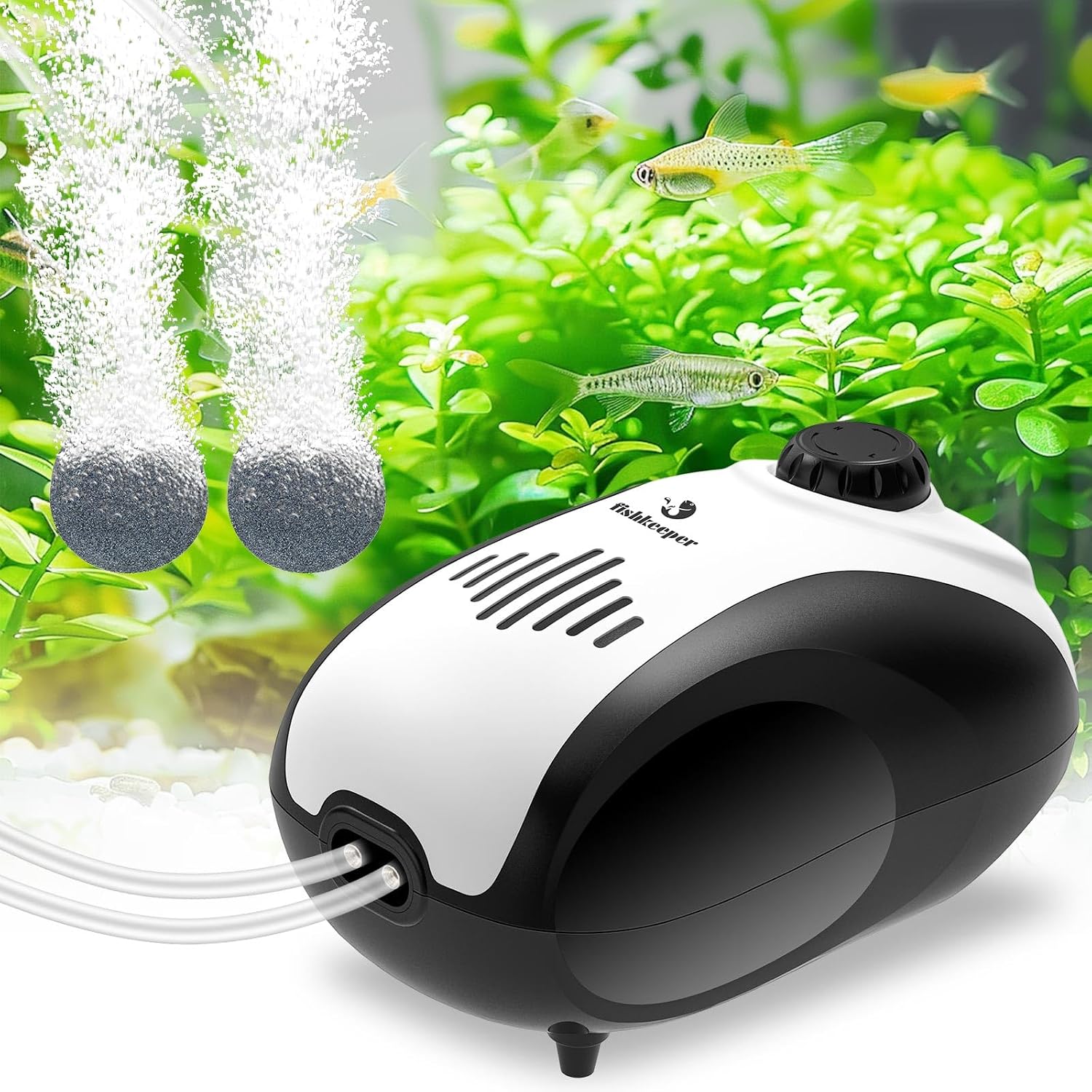 Aquarium Air Pump, 5W Dual Outlet Fish Tank Air Pump | Adjustable Airflow Oxygen Pump, Quiet Bubbler Aerator Pump