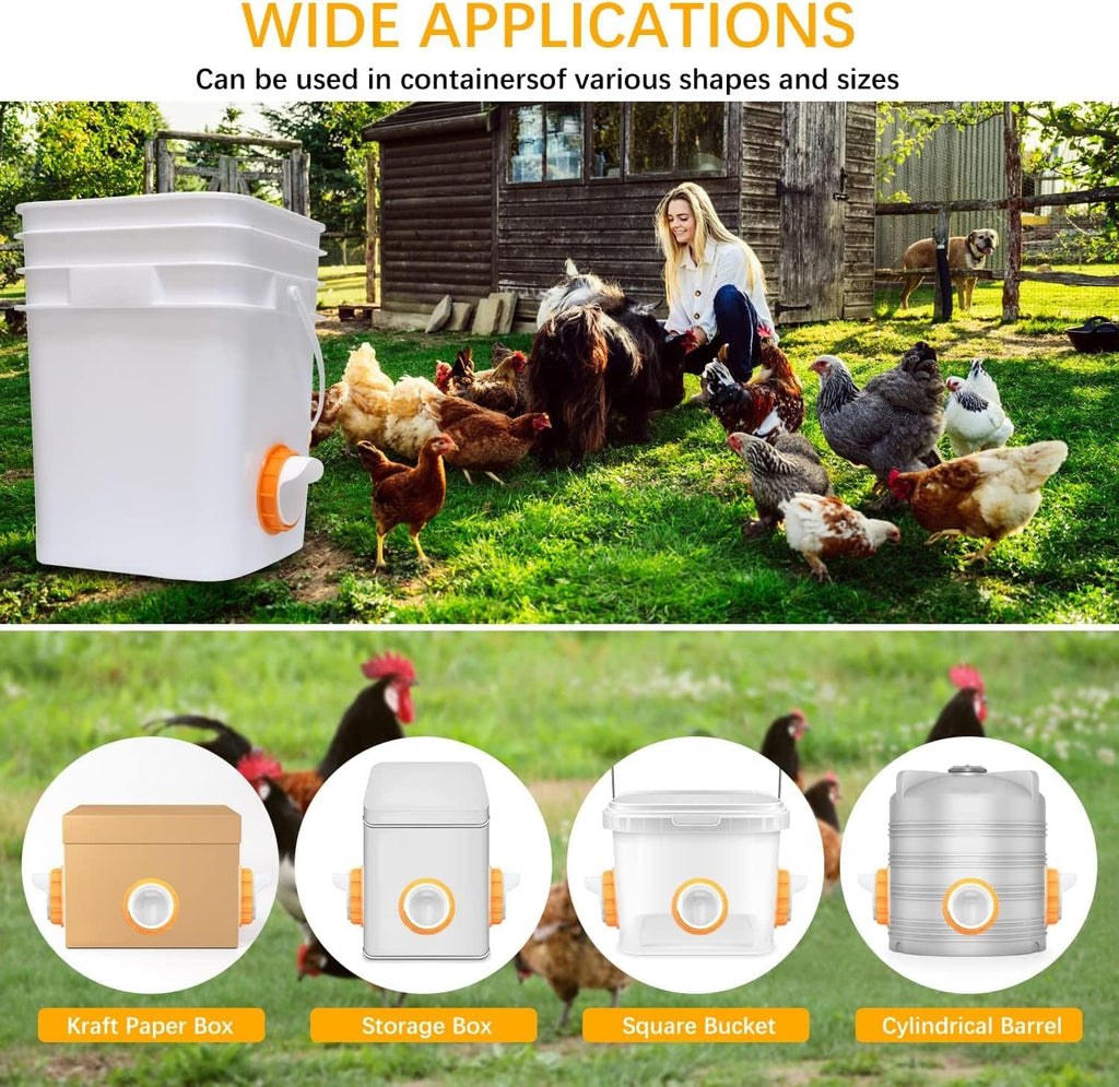 12 Chicken Feeder Ports,DIY Poultry Feeder Cups with Lid & Drill Bit,Orange