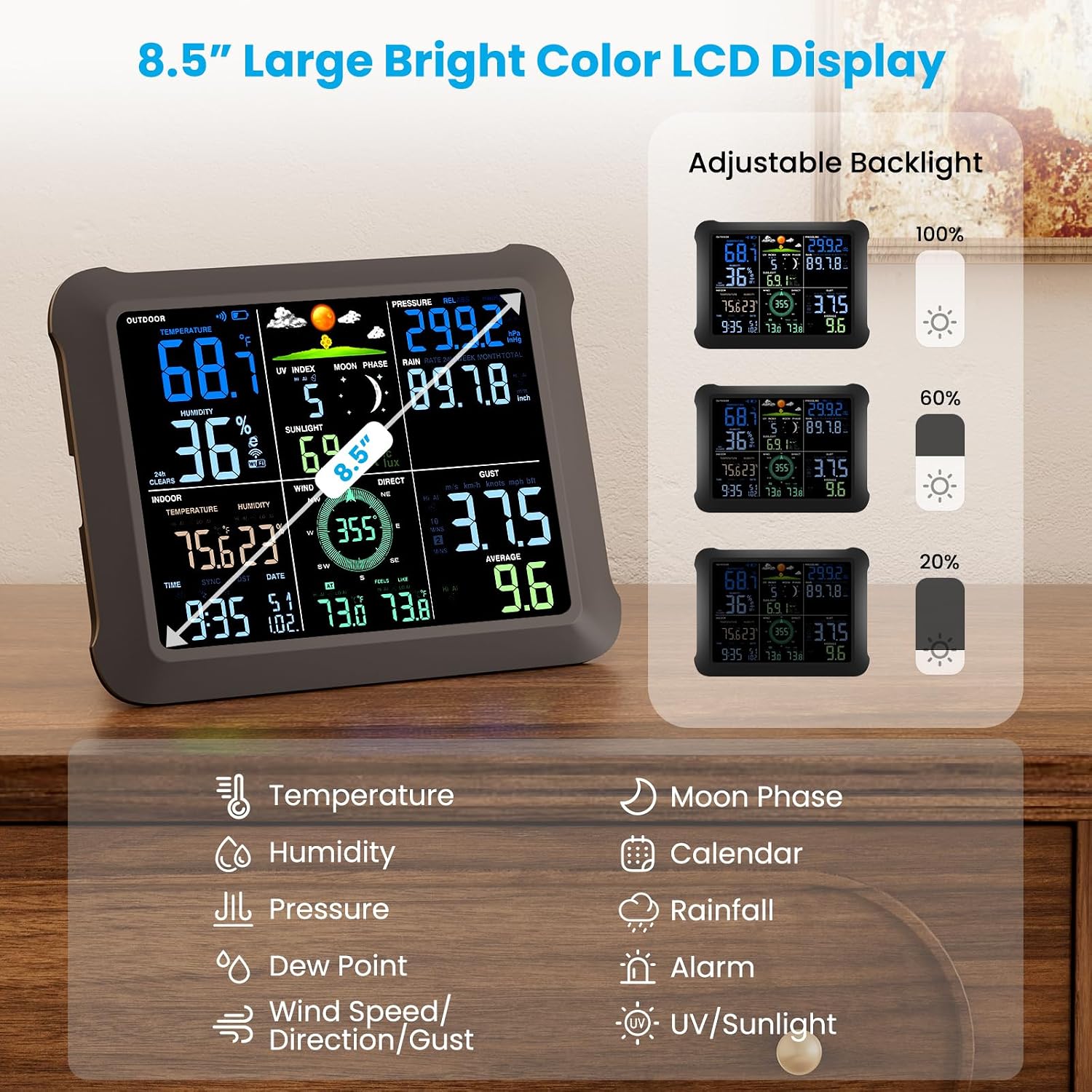 5G/2.4G WiFi Weather Station with 24/7 AI Weather Forecast, Weather Stations Wireless Indoor Outdoor, UV, Rain Gauge