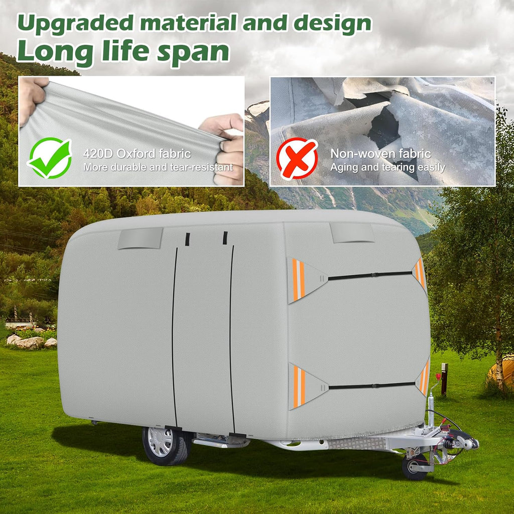 Upgraded Durable Waterproof Fiberglass Travel Trailer Cover, Heavy Duty Ripstop Fiberglass Trailer RV Cover, Anti-UV