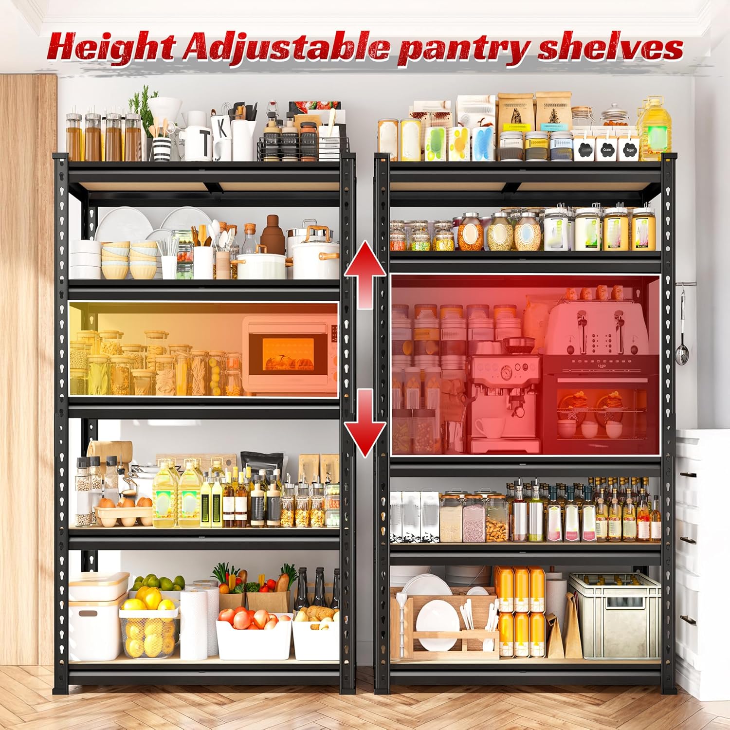 Set of 2 Storage Shelves,5 Tier Garage Shelving Heavy Duty,2000LBS Adjustable Metal Shelf for Commercial