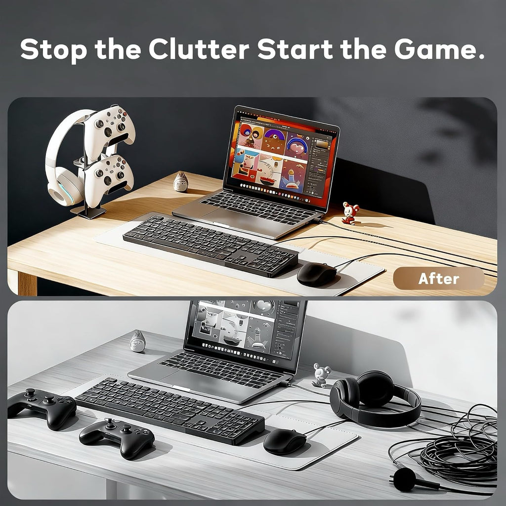 Headphone Stand with Controller Holder, Aluminum Under Desk Clamp Headset and Controller Stand - 2 in 1 Headphone