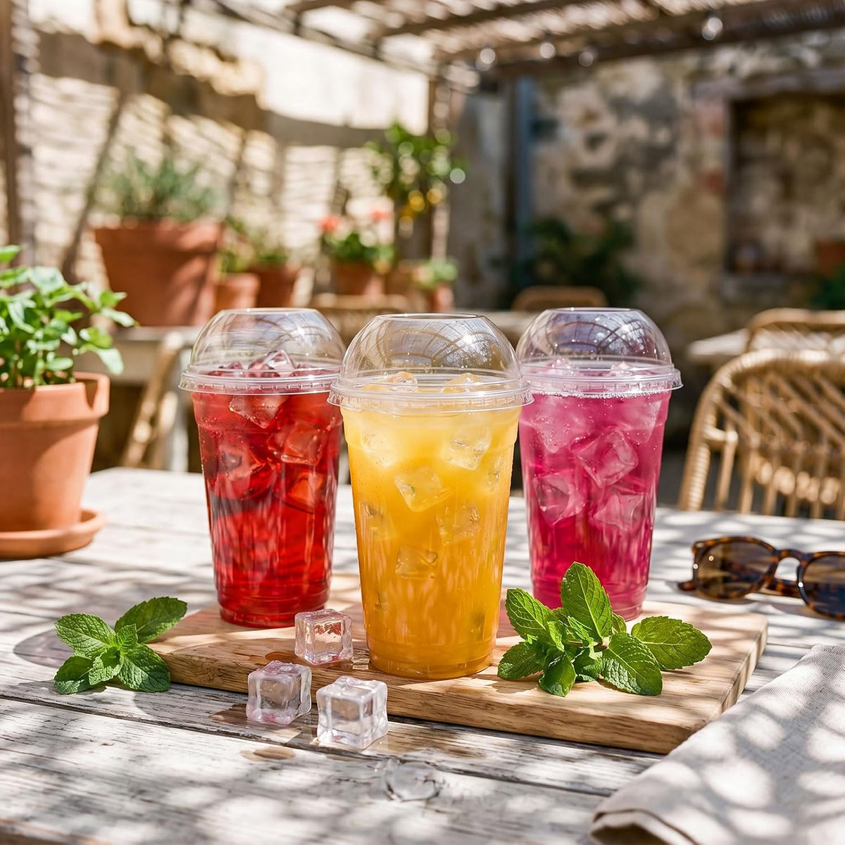 20oz Plastic Cups with Wide Dome Lids, Clear Disposable Cold Drink Cups, 98mm Wide Mouth Bubble Tea Cup for Smoothie
