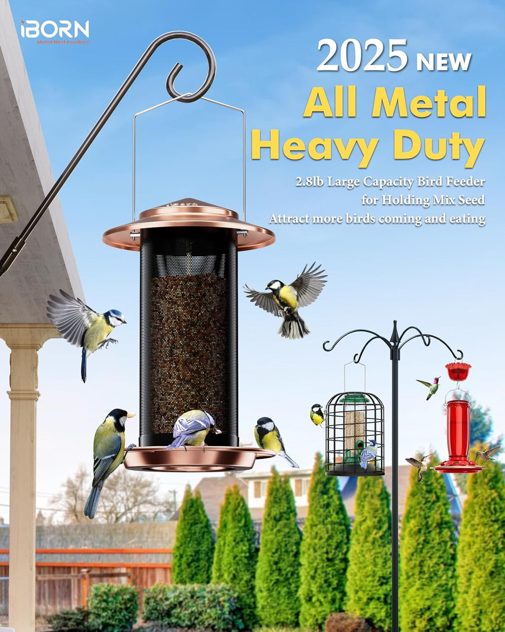 Bird Feeders for Outdoors, Metal Mesh Tube, 2.8LB, Copper-Plating, 1PK