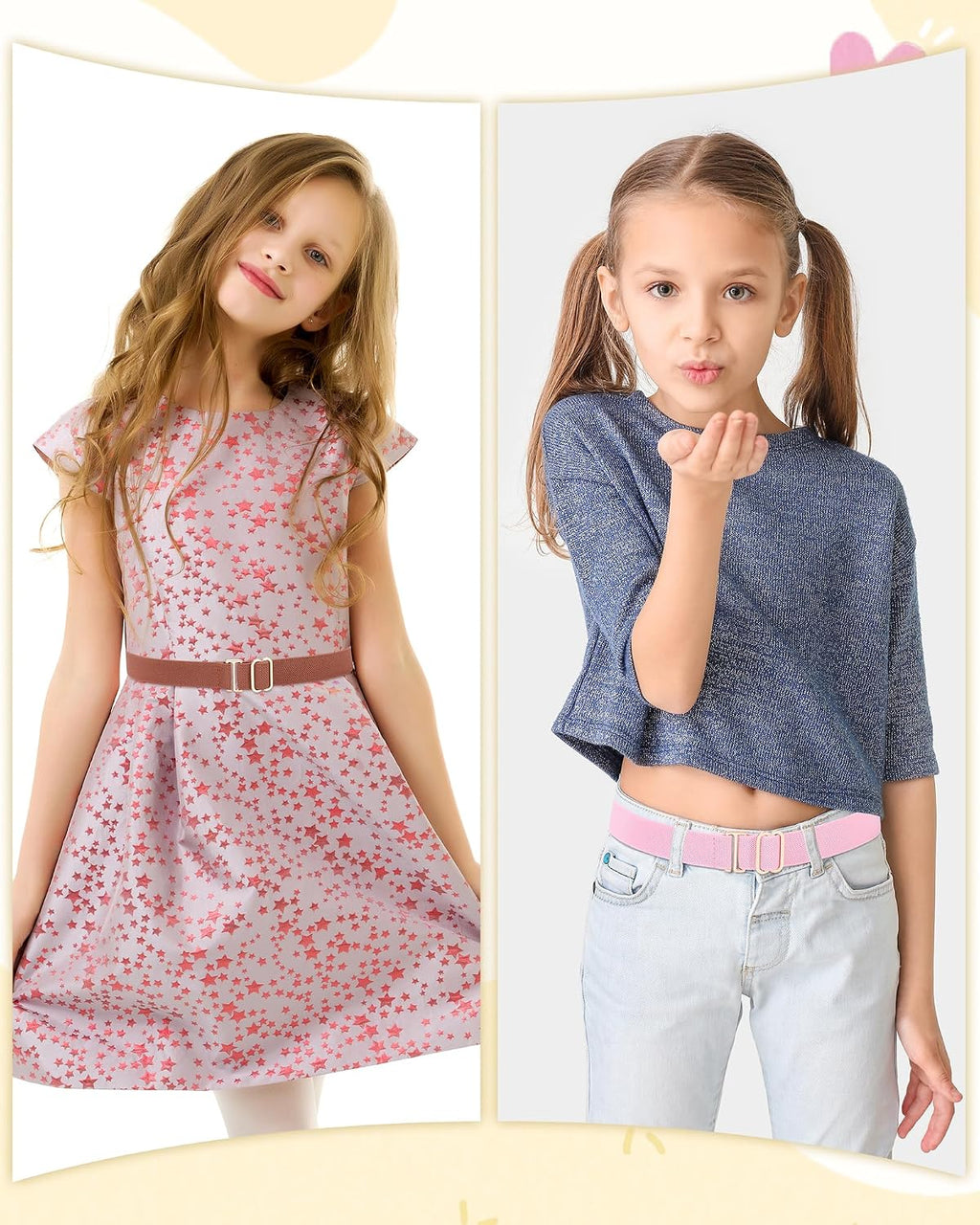 Kids Belt for Girls,Stretch Invisible Adjustable Toddler Youth Belt | Durable Nylon, Adjustable 15–27", Gold buckle