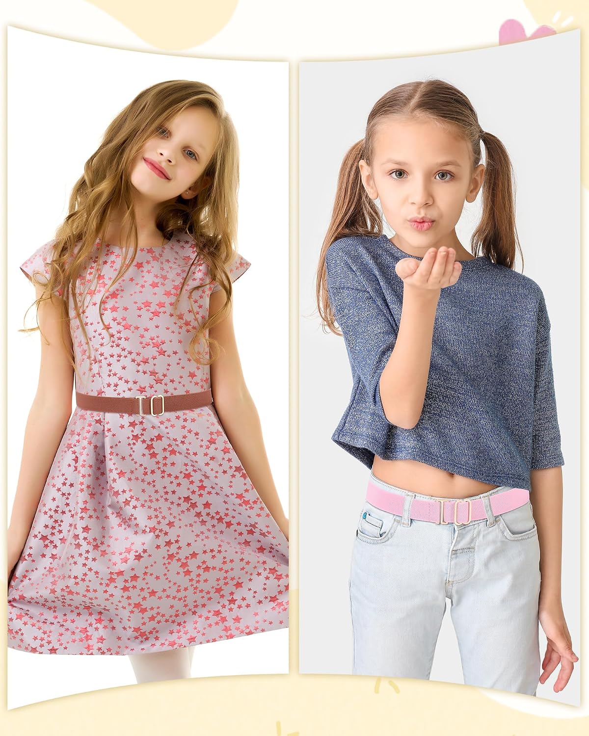 Kids Belt for Girls,Stretch Invisible Adjustable Toddler Youth Belt | Durable Nylon, Adjustable 15–27", Gold buckle
