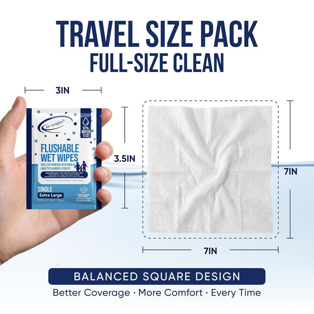Flushable Wipes Travel Size Individually Wrapped 50 Ct