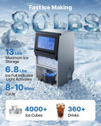 Commercial Ice Maker Machine, 80 lbs/24h with 6.8-13 lbs Storage Capacity, Countertop/Freestanding/Under Counter