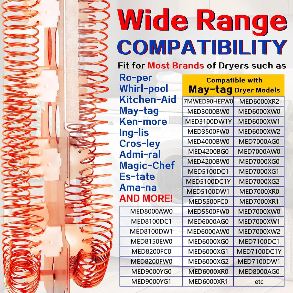 WED8300SW0 WED7800XW0 Dryer Heating Element Fit for Whirl-pool WED85HEFW0