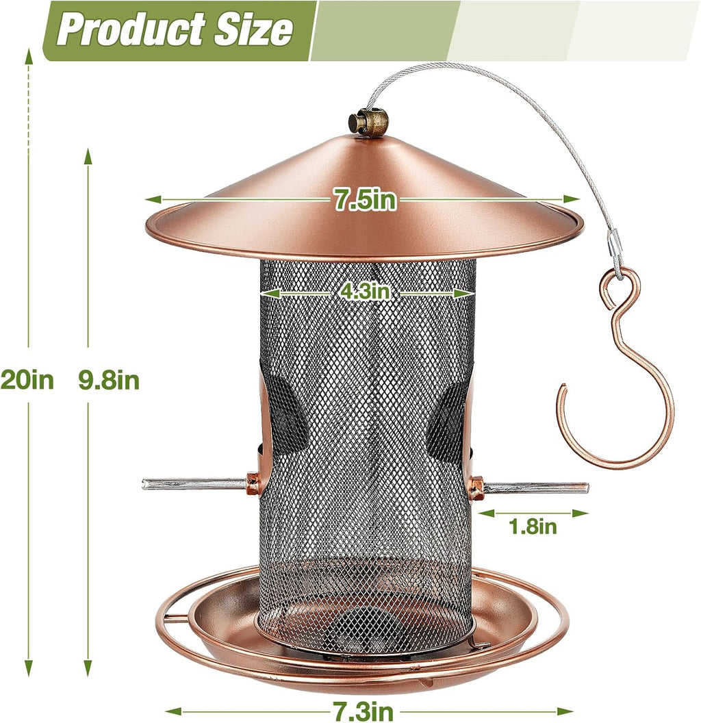 Hanging Bird Feeder Outdoor Metal Mesh Tube 360° Feeding 2 Extra Perches