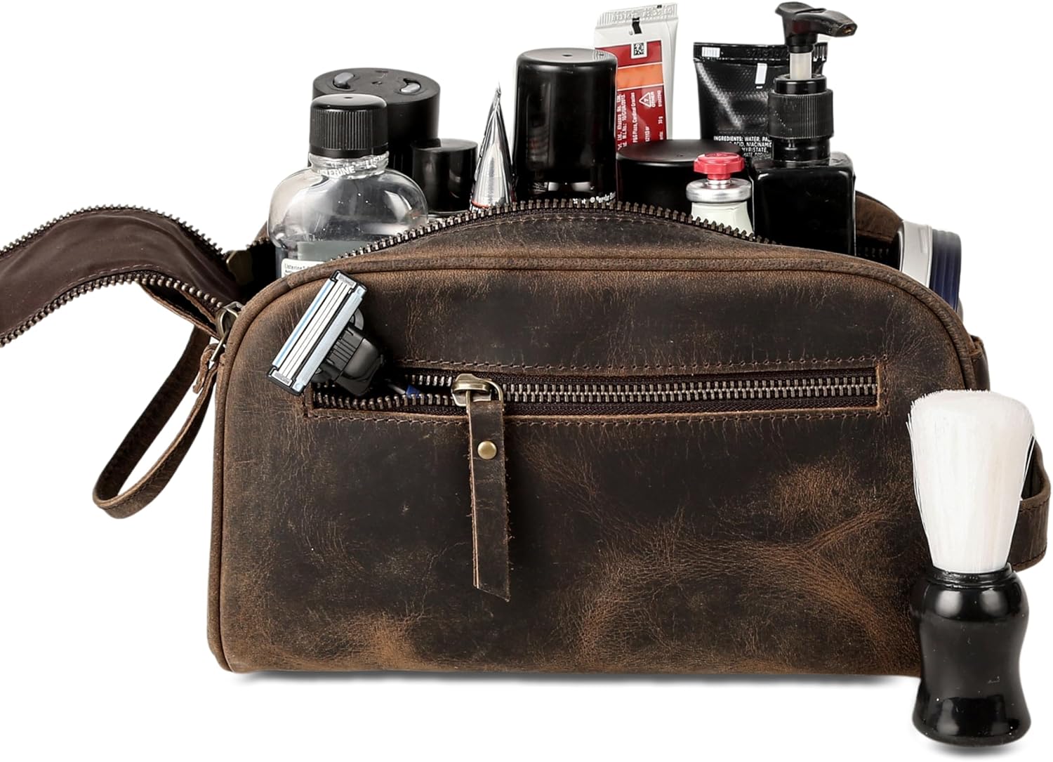 Travel Toiletry Bag – Premium Leather Dopp Kit for Men & Women with Water-Resistant Lining & Spacious Zippered Organizer