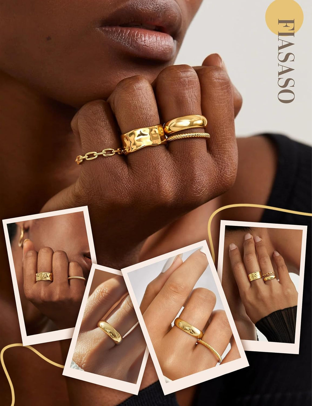 Chunky Gold Rings for Women Non Tarnish - 4Pcs 14K Gold Plated Dainty Stackable Ring Set Trendy Hypoallergenic Thick