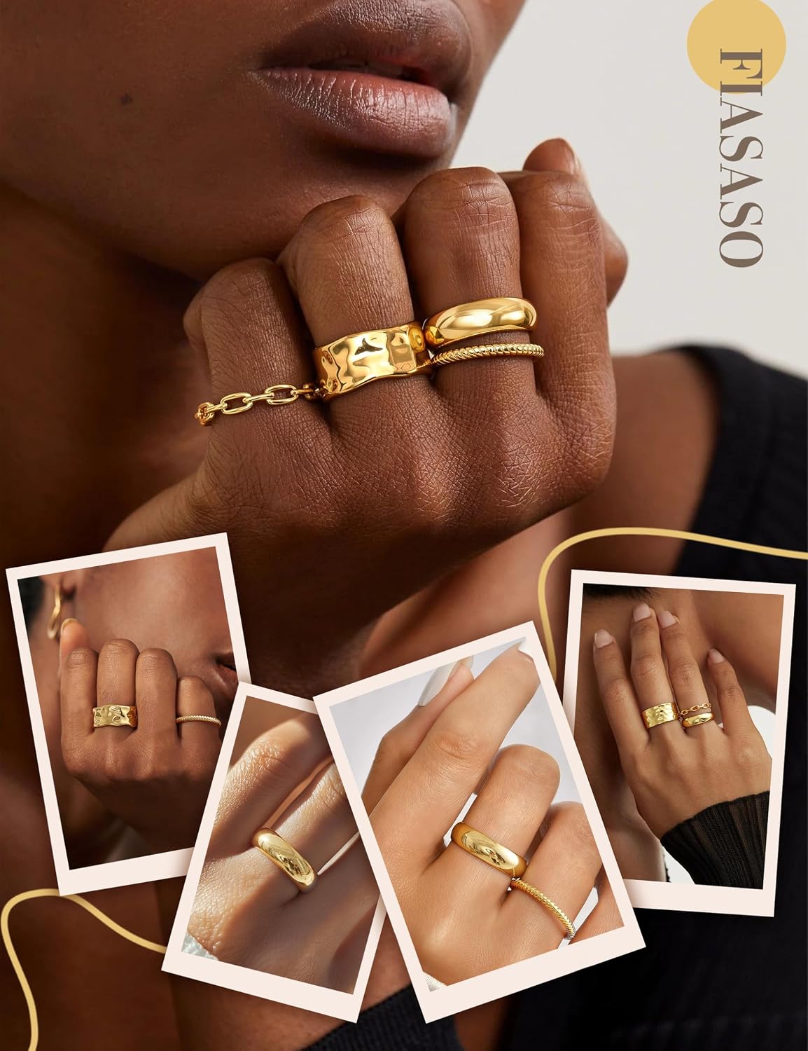 Chunky Gold Rings for Women Non Tarnish - 4Pcs 14K Gold Plated Dainty Stackable Ring Set Trendy Hypoallergenic Thick