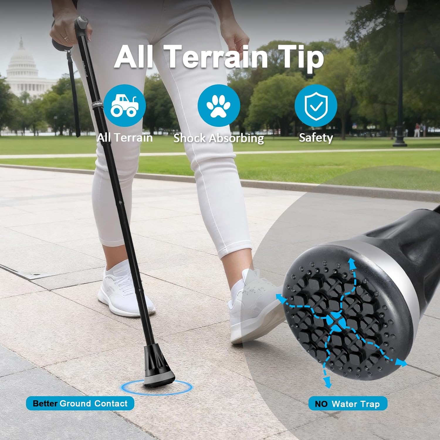 Walking Cane - Foldable, Adjustable, Collapsible Walking Canes for Men & Women, Heavy Duty All Terrain Tip, with