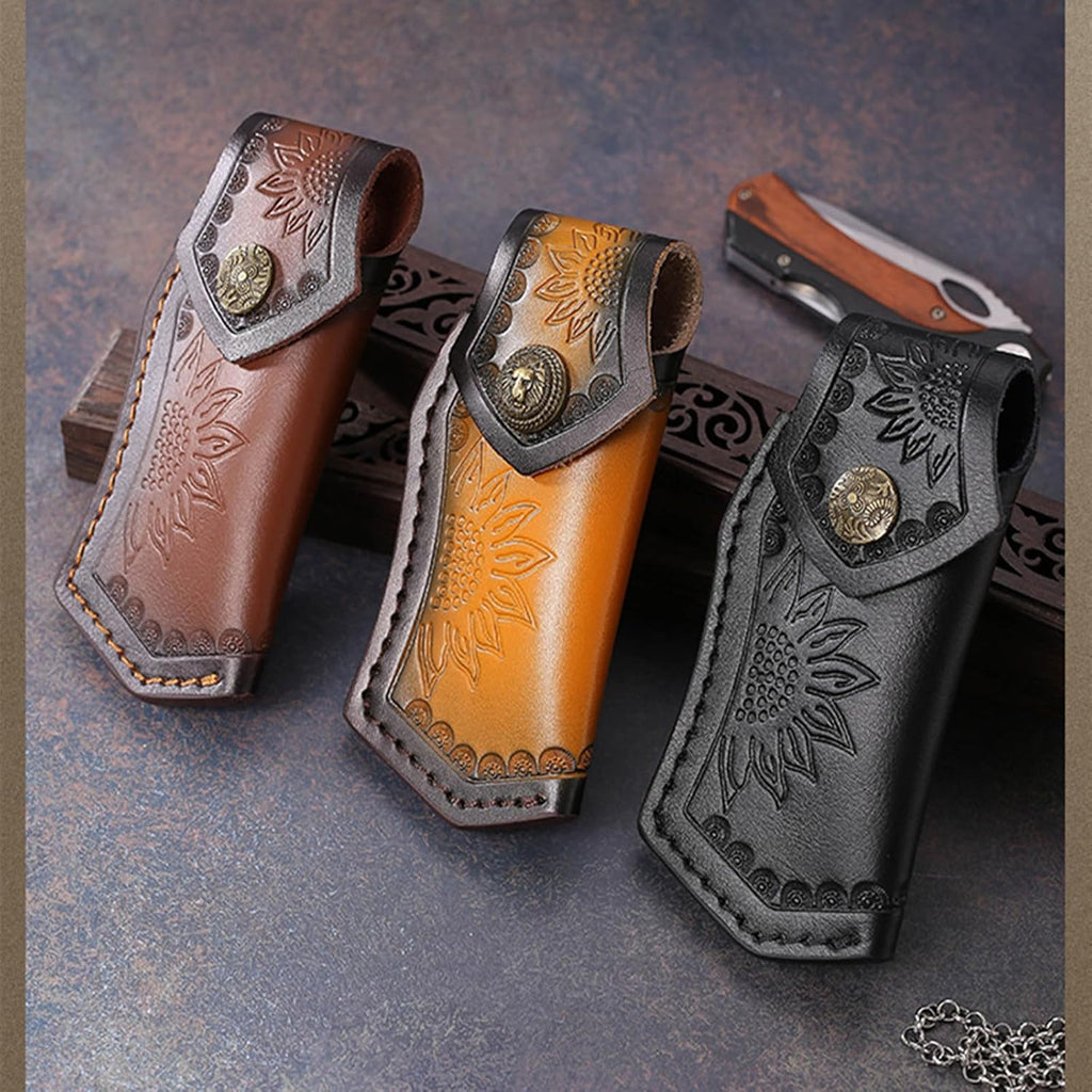 1Pc Pocket Knife Sheath Leather Folding Knife Holster Belt Pouch for 5" Folding Pocket Knife Case Outdoor Camping EDC