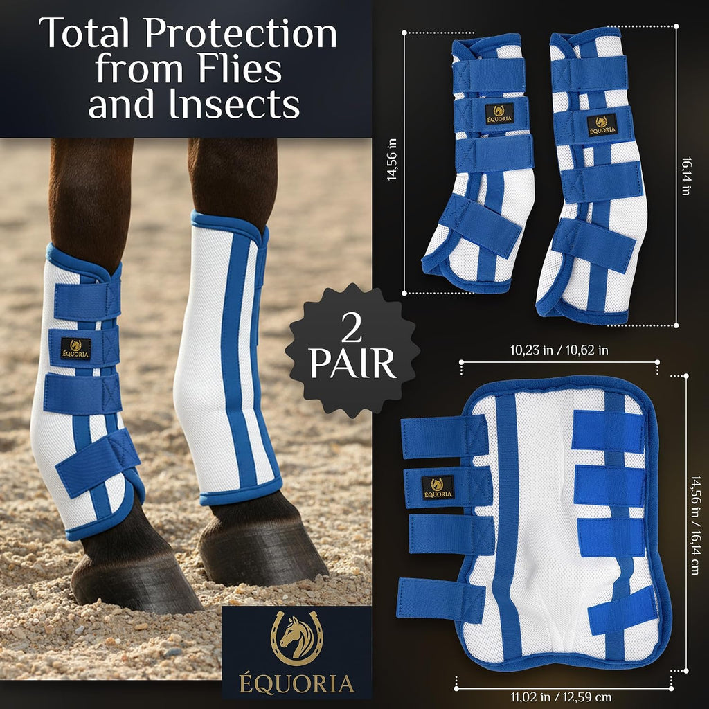 Premium Fly Boots for Horses (4 Pieces) –Durable and Comfortable Fly Leg Wraps for Big Horses – Protective Outer Mesh