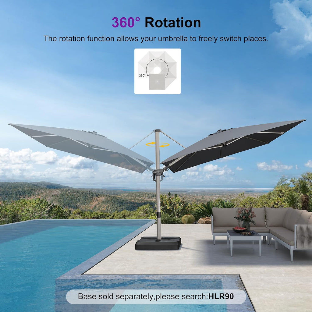 9' X 12' Left-right Tilting Patio Umbrella Outdoor Swivel Cantilever Umbrella Aluminum Offset Umbrella with Champagne