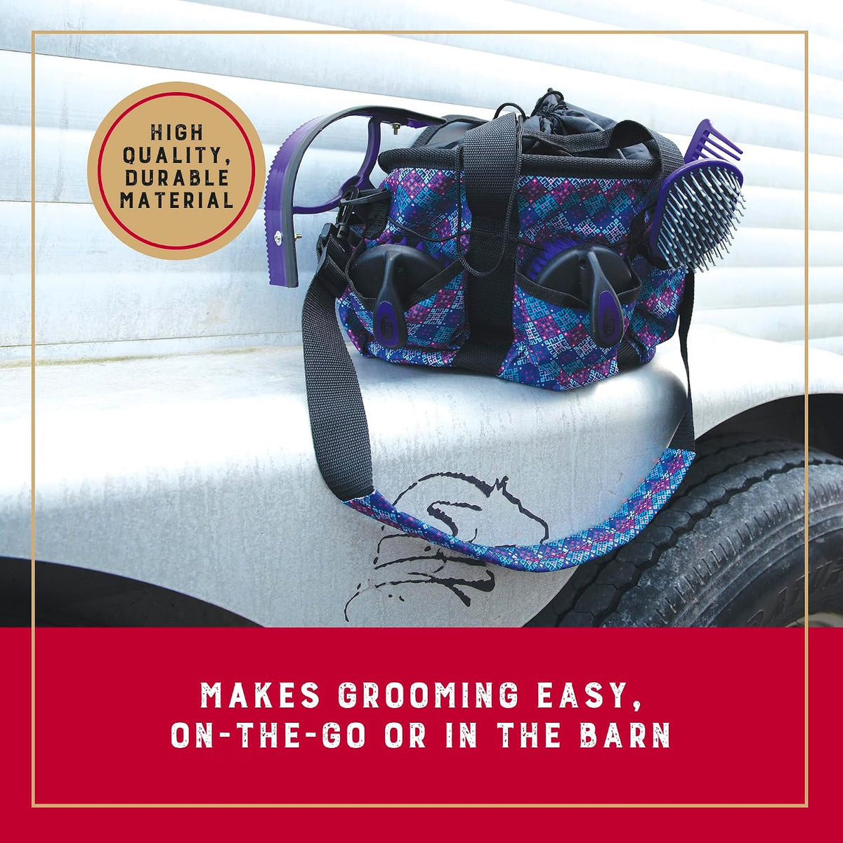 Horse Grooming Kit, 7-Piece Horse Brush Set with Organizer Tote Bag, Hoof Pick, Comb, Sweat Scraper, Equine Tools for