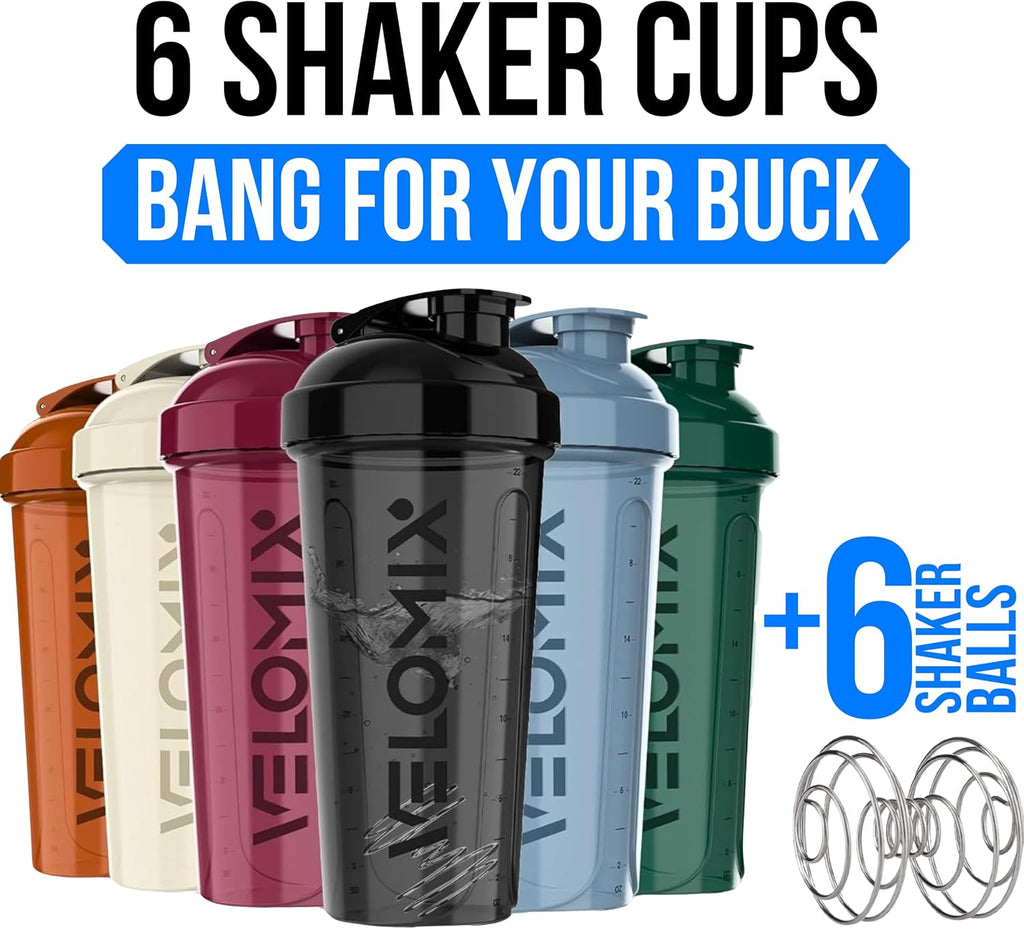 6 Pack 28oz Protein Shaker Bottle for Protein Mixes, Earth Tones | 6x Wire Whisk, Leak Proof Shaker Cups for Protein