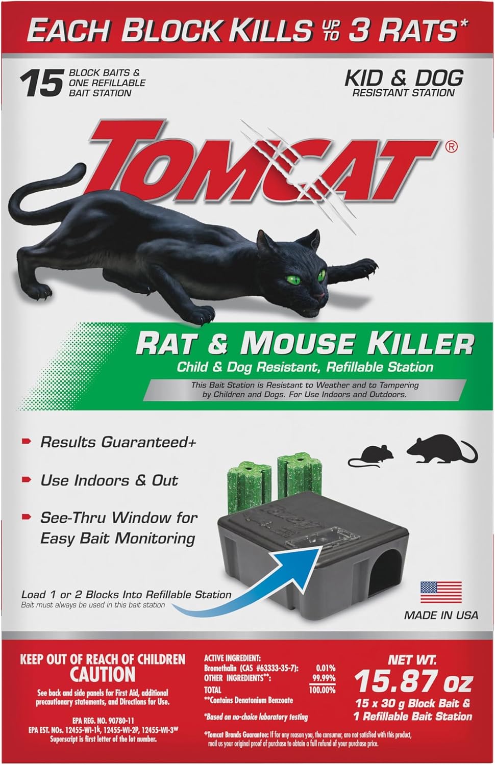 Rat & Mouse Killer, Child & Dog Resistant, Refillable Station | Tamper-Resistant Indoor/Outdoor Bait Station with