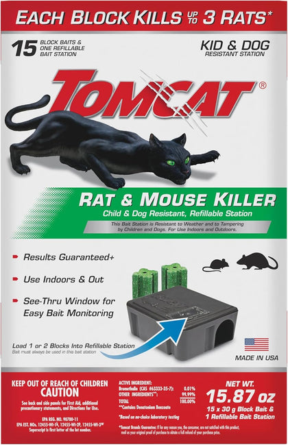 Rat & Mouse Killer, Child & Dog Resistant, Refillable Station | Tamper-Resistant Indoor/Outdoor Bait Station with