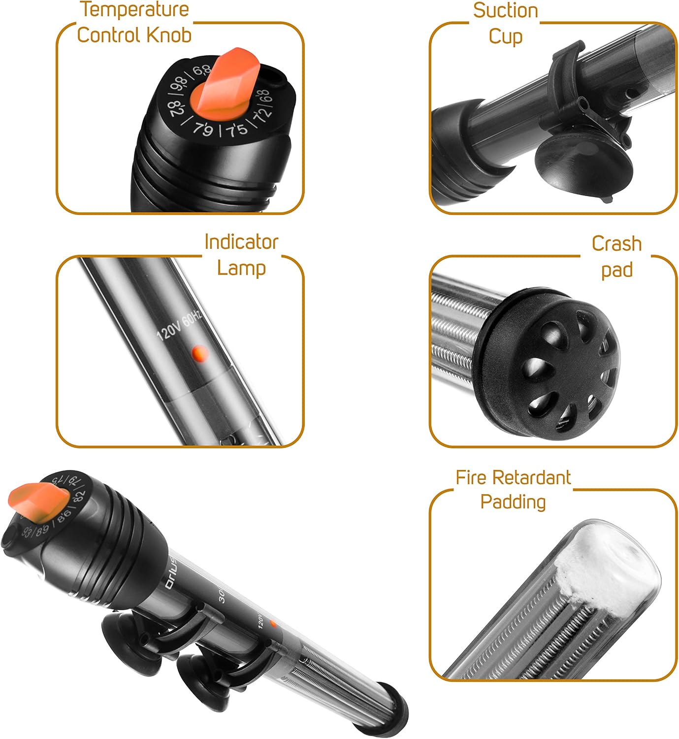 Submersible Aquarium Heater, Adjustable Fish Tahk Heater with Free Thermometer Suitable for Marine Saltwater and