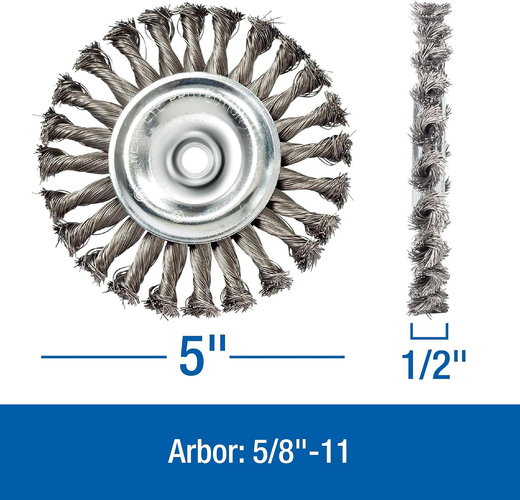 Mercer Industries 186540-5" x 1/2" x 5/8"-11 Knot Wire Wheel, .020 Carbon Steel Wire