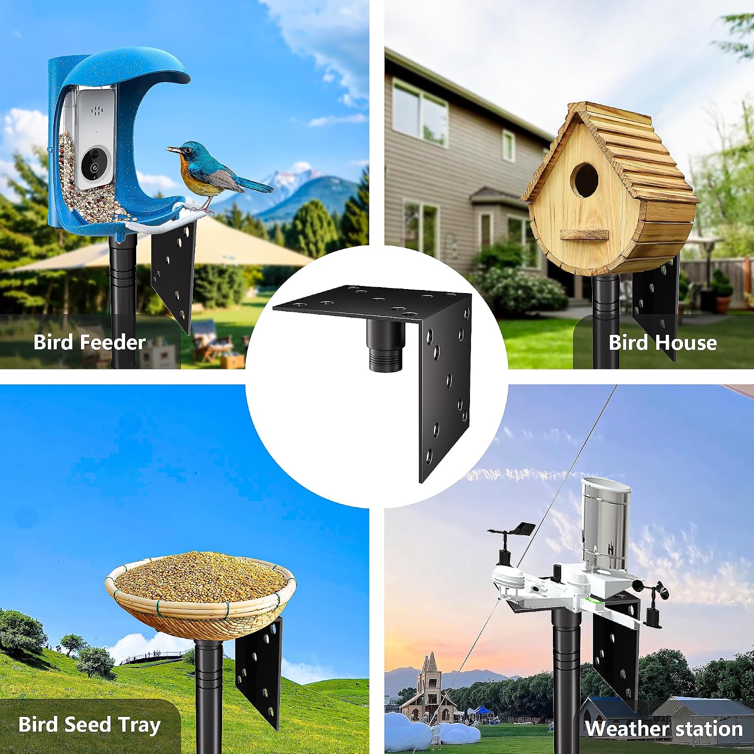 Bird Feeder Pole Stand,95 Inch House Pole for Outdoors Weather Station,Heavy Duty Metal Mount Kit Adjustable