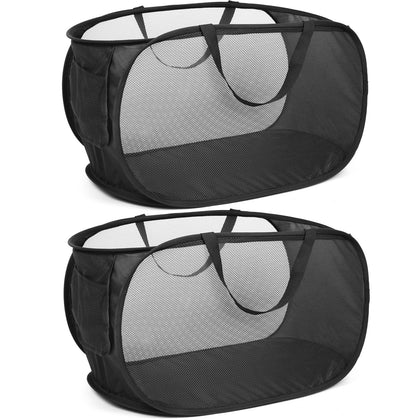 Durable Collapsible Laundry Baskets, Mesh Pop Up Laundry Hamper with Side Pocket, Foldable Clothes Hamper with