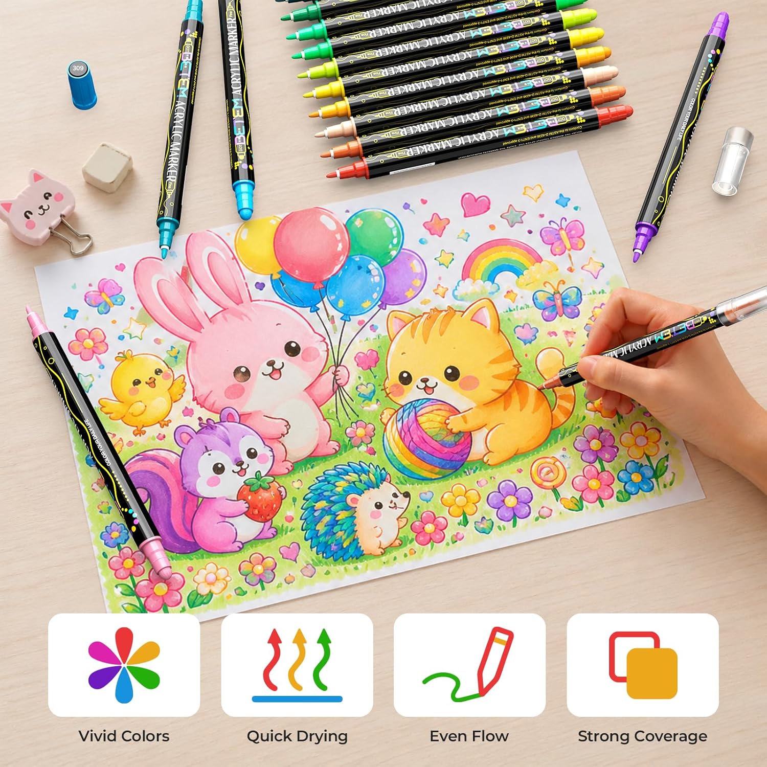 24 Colors Dual Tip Acrylic Paint Markers, Fabric Decorating Kits Premium Water-Based Acrylic Paint Pens Art Supplies
