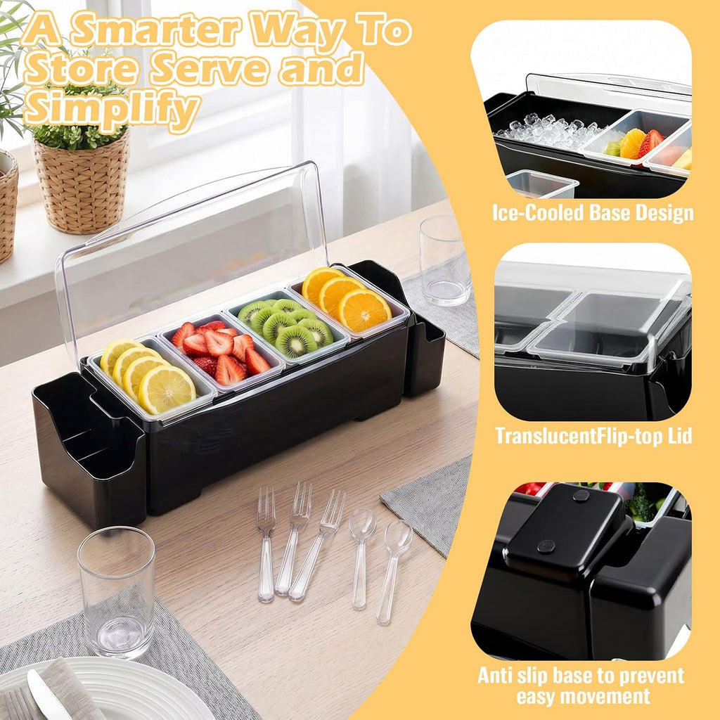 Ice Chilled Condiment Caddy with 4 Removable Trays and Lids