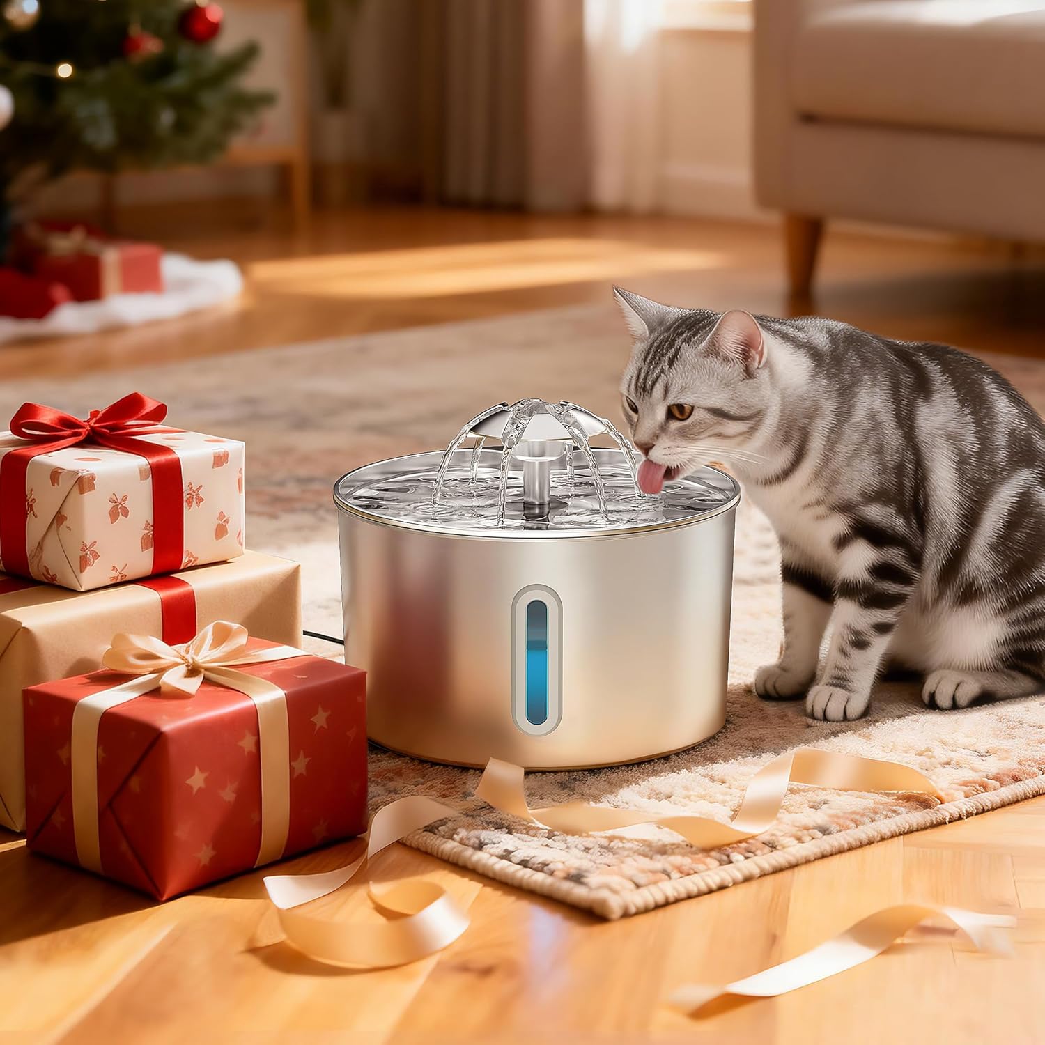 Cat Water Fountain Stainless Steel - 74oz/2.2L Automatic Large Pet Watering Bowl Dispenser for Indoor Dogs - Drinking