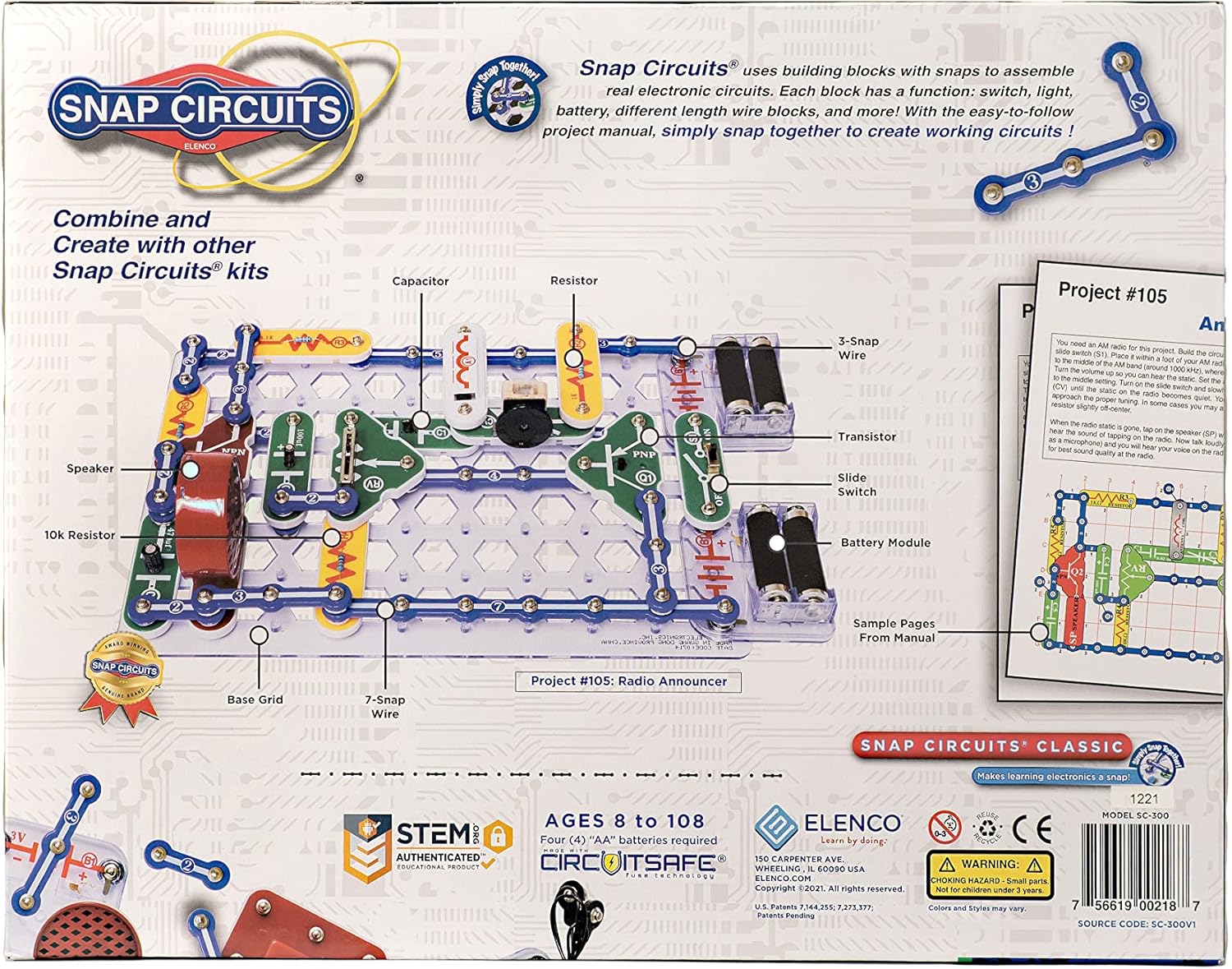 Classic SC-300 Electronics Exploration Kit | Over 300 Projects | Full Color Manual Parts | STEM Educational Toy for