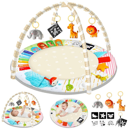 Tummy Time Mat - Comfortable Baby Floor Play Mat Activity Gym for 0-3-6-18 Months, 6 Developmental Zones with 5