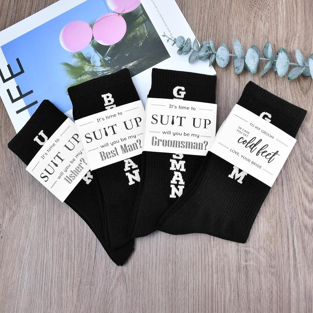 Groomsmen Socks Groomsmen Gifts for Wedding Bachelor Proposal Wedding Socks for Groom Groomsman Usher Black Cotton