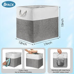 8 Pack Fabric Storage Bins Baskets, 17 x 12 x 15 in, Gray White
